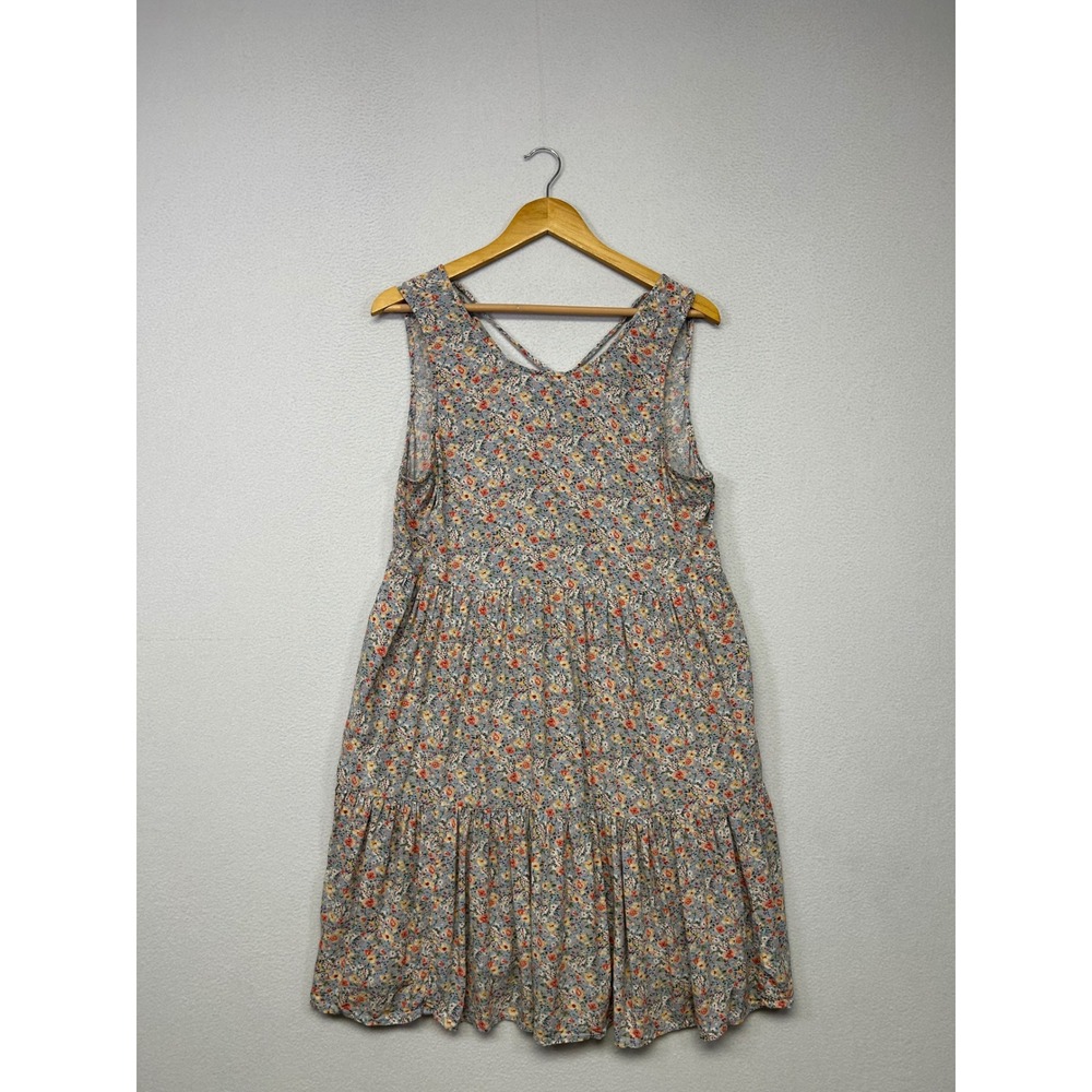 Boho Cottagecore American Eagle Womens Large Blue Floral Tiered Sleeveless Dress